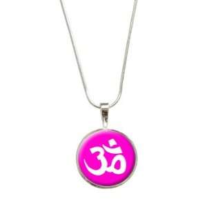 Om Aum Yoga White on Hot Pink Pendant with Sterling Silver 