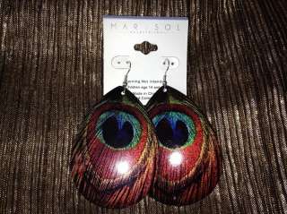NEW MARYSOL metallic PEACOCK colorful large chandelier earrings  