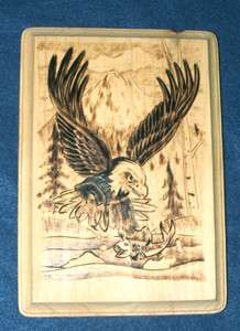 Authentic Native American Woodburning Art Fishing Eagle 6.5x9 Wall 