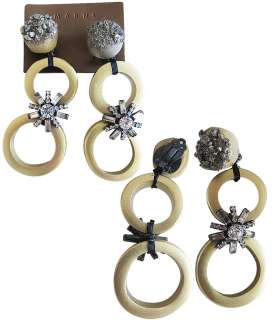 Stunning Marni Rhinestones Flower Golden Metal Circle Clip Earrings