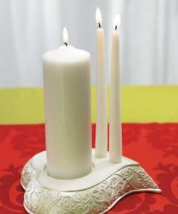 Stylized Heart White Wedding Unity Candle Holder Stand  