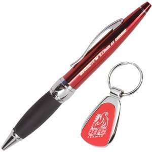 NCAA Illinois Chicago Flames Flame Red Silvertone Brass Pen & Keychain 