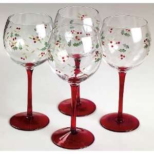  Pfaltzgraff Winterberry Hand Painted Glass Goblet (Set of 