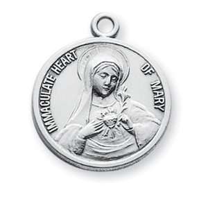 Round Immaculate Heart of Mary w/18 Chain   Boxed St Sterling Silver 