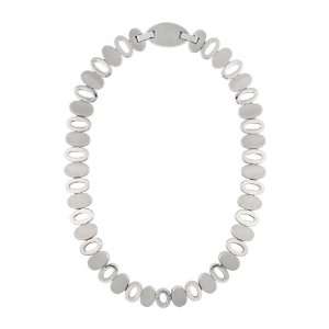   Inox Womens Matte and Polished Oval Stainless Steel Necklace Inox