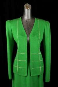 vintage womens lime green ST JOHN I MAGNIN 2pc skirt suit knit wool sz 