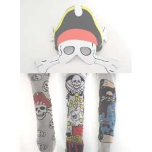   Mask & Tattoo Party Pack   12 Sets of Tattoo Sleeves & 12 Foam Pirate