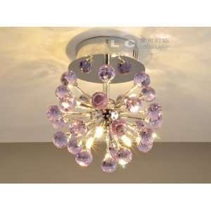  6 light Floral Shape K9 Crystal Ceiling Light Purple