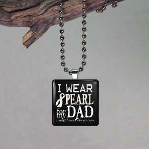 Lung Cancer Pearl Awareness Ribbon for Dad Glass Tile Necklace Pendant 