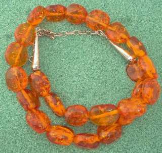 Stunning Chunky Tumbled Amber Bead Sterling Necklace  