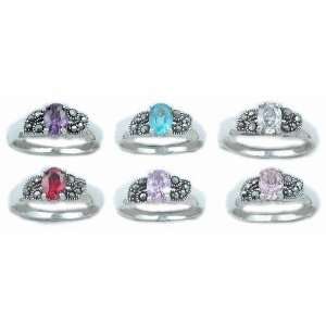  Silverflake  CZ Marcasite Ring_5 Aqua Size 5(sizes 5,6,7,8 