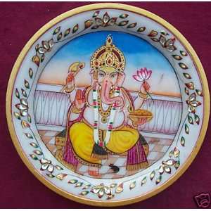   & Religious Ganesha Painting on Marble Plate Round 