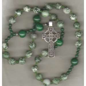  Anglican Prayer Beads of Jade & Malachite, Celtic Cross 