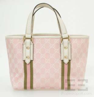 Gucci Pink & White Monogram Canvas Small Jolicoeur Tote Bag  