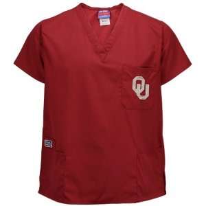  Oklahoma Sooners Crimson Three Pocket Scrub Top Sports 