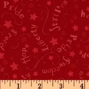  44 Wide Sweet Liberty Words & Stars Red Fabric By The 