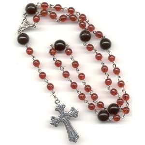  Lutheran Rosary   Ruby & Black Czech Glass, Scroll Cross 