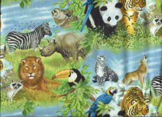 WORLD WILDLIFE PANDA LION BIRDS ETC Cotton Quilt Fabric  
