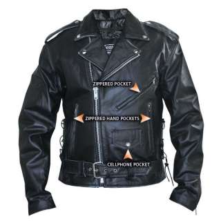 Mens Premium Black Distressed Leather Jacket L  