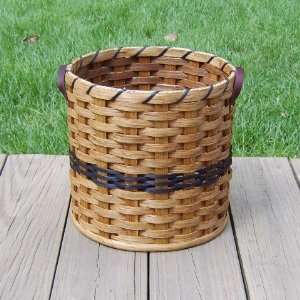   Handmade Medium Pail Basket w/Leather Loop Handles 