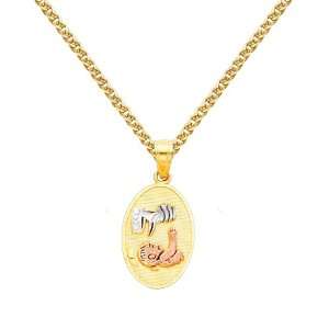 14K Tri color Gold Religious charm Pendant with Yellow Gold 1.5mm Flat 