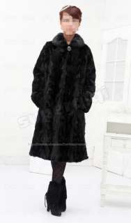   Genuine Long Mink Fur Coat Jacket collar full length black outwaer