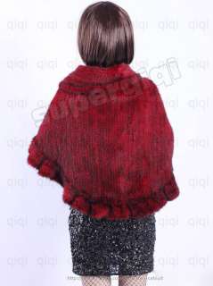 100% Real Genuine Knitted Mink Fur Cape Stole Coat Wrap Scarf Shawl 