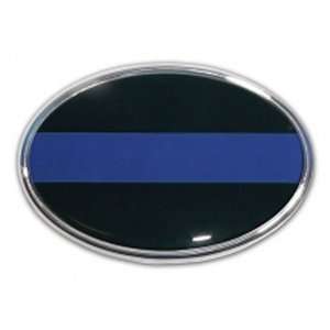    Police Oval Black with Blue Line Chrome Auto Emblem Automotive