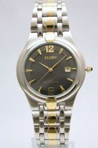 New Elgin Men Two Tone Stainless Steel Dress Date Watch 38mm FG068 