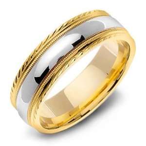   OVIDIUS 14K Two Tone Gold Twisted Rope Edge Wedding Band Ring Jewelry