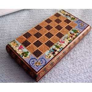 Persian Khatam Inlaid Backgammon / Chess Board Tribal Nomad Paintings 