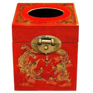   Tissue Holder With Mythical Phoenix And Dragon Design
