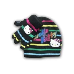  Beanie Knit+glove Hello Kitty Set Hat   Strap black (Kids 