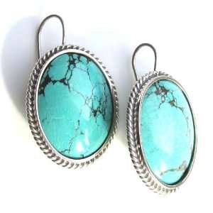  Turquoise and Sterling Silver Oval Large Earrings Ian and 