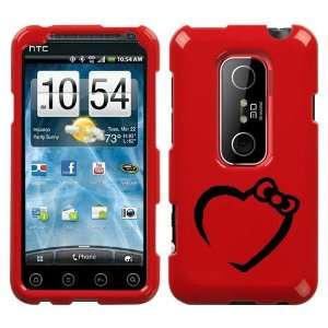  HTC EVO 3D BLACK HEART BOW ON A RED HARD CASE COVER 