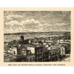  1888 Wood Engraving Montevideo Cityscape Uruguay Harbor 