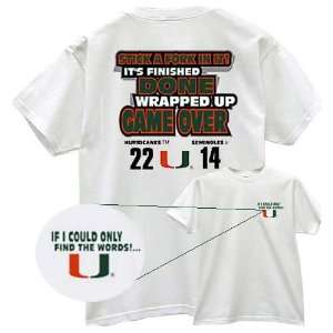 Miami Hurricanes 2003 White Score T shirt over FSU  Sports 