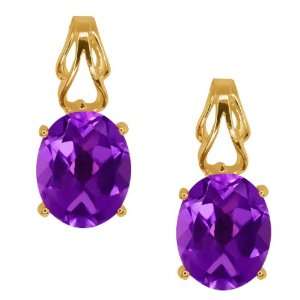    3.00 Ct Oval Purple Amethyst 14k Yellow Gold Earrings Jewelry