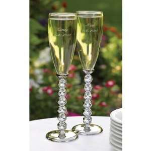  Personalized Wedding Toasting Flutes Rhinestone Stems 