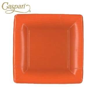 Caspari Paper Plates 8602SP Grosgrain Deep Orange Square Salad Dessert 
