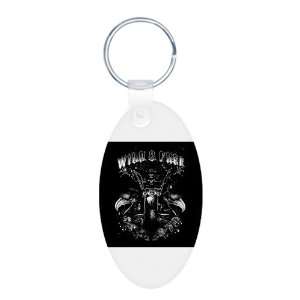   Oval Keychain Wild And Free Skeleton Biker And Eagles 