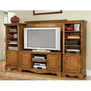  Entertainment Center with Carved Details in Oak Finish 