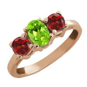  1.24 Ct Oval Green Peridot and Red Garnet 18k Rose Gold 