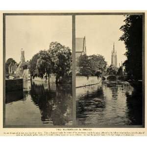  1912 Print Bruges Blegium Waterways Travel Bridges 