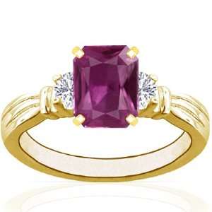  18K Yellow Gold Emerald Cut Pink Sapphire Three Stone Ring 