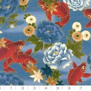  45 Wide Kona Bay Oriental Koi Blue Fabric By The Yard 