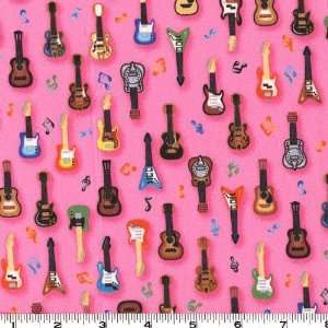  45 Wide Mini Delights Guitars Pink Fabric By The Yard 