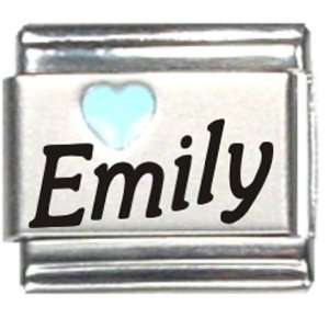  Emily Light Blue Heart Laser Name Italian Charm Link 