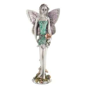 Beautiful Hand Painted Pewter Fairy Green Dress Figure  