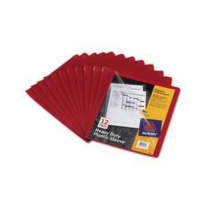  Heavy Duty Plastic Sleeve/Folder, 8 1/2x11, Red, 12/Pack 